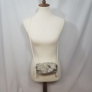 Magid Vintage Silver Glass Beaded Purse Rayon and Satin Corded Strap and Tassels